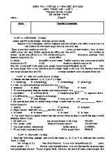 Đề kiểm tra 1 tiết số 1 môn Tiếng Anh Khối 9 - Năm học 2019-2020
